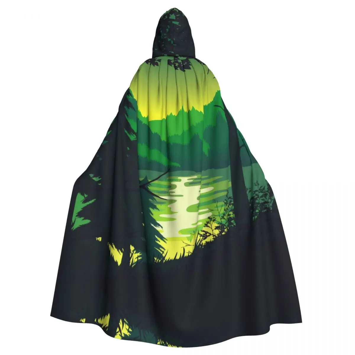 

Unisex Witch Party Reversible Hooded Adult Vampires Cape Cloak Forest River And Mountains Landscape