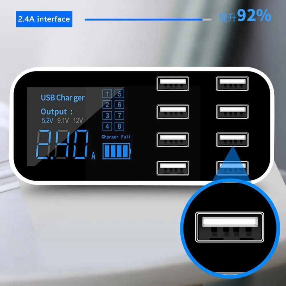 

40w Multi Usb Car Phone Charger 8 Output Ports Phone Charger Socket 2.4a Car Charger Led Fast Fast Display Kits Usb Chargin N0p9