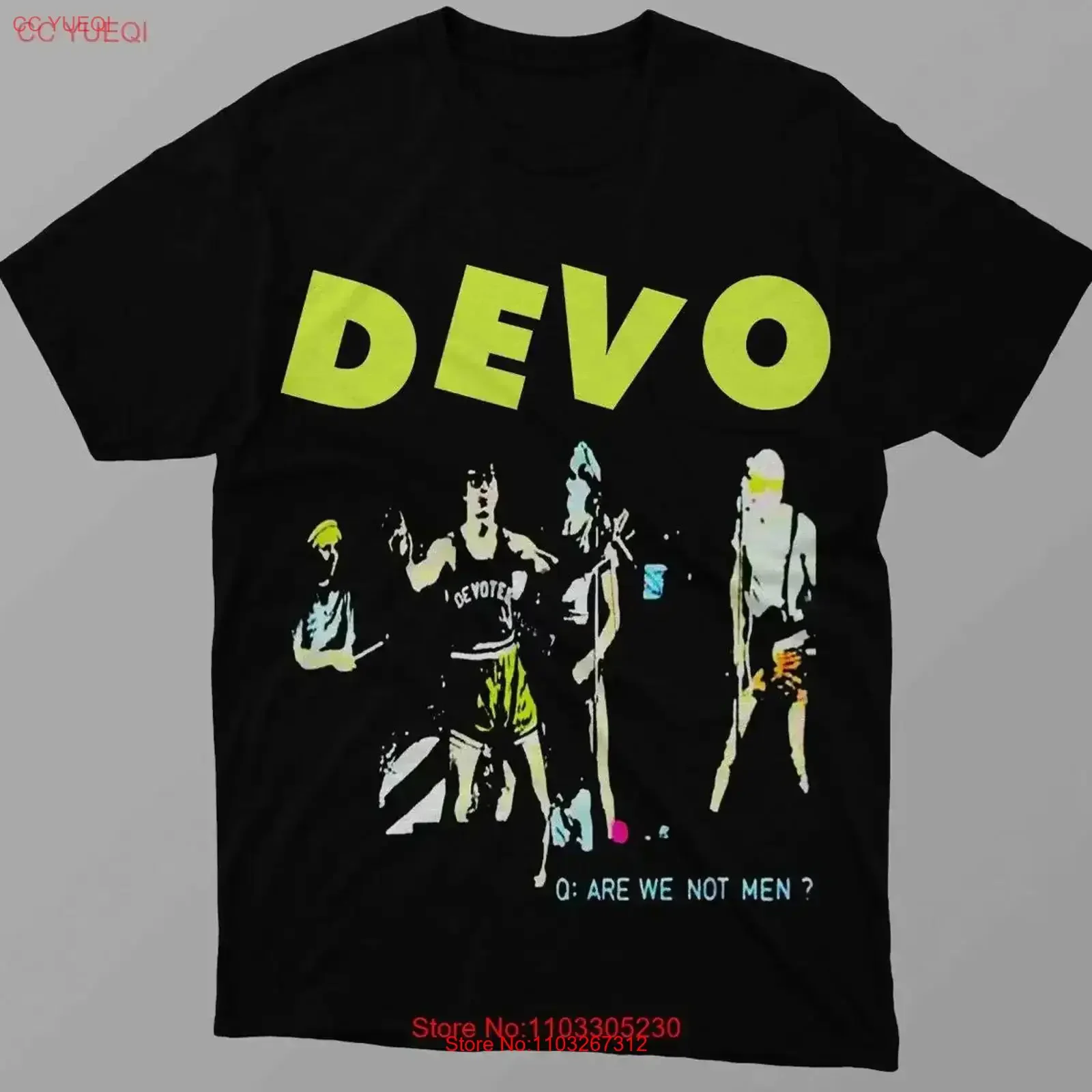Фото Футболка с принтом группы DEVO, черная, с коротким рукавом, все размеры от S до 45XL, JA452, винтажная, модная, дышащая, мужская, винтажная, с эффектом потертости. №1