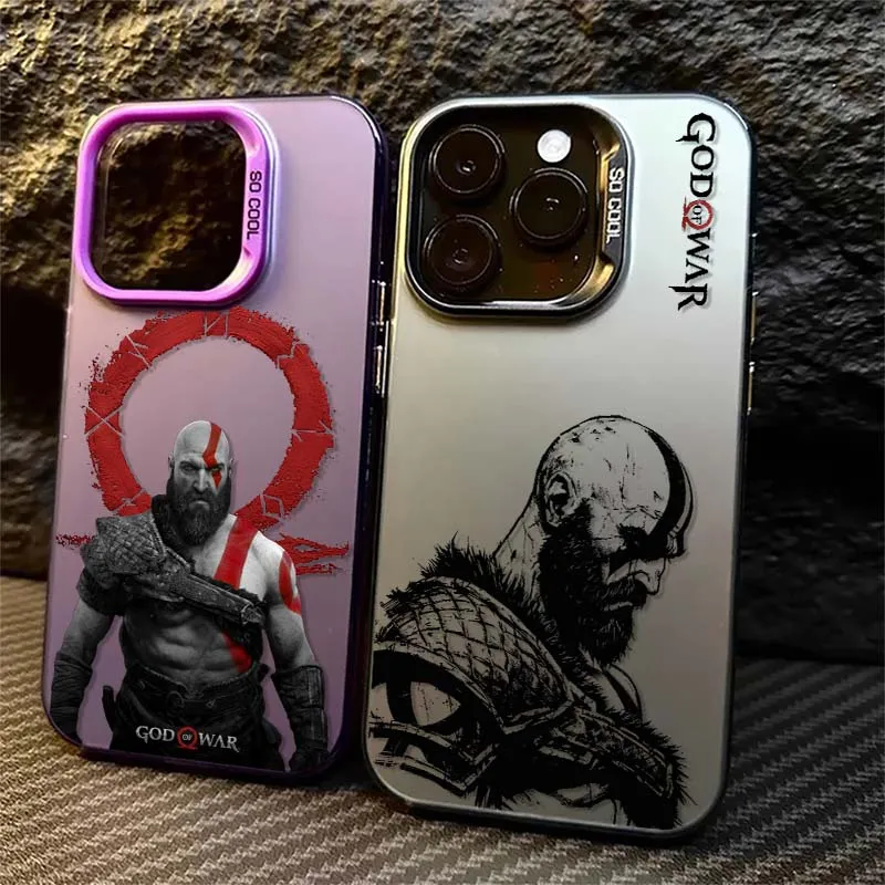 Фото Роскошный чехол G-God of War K-Kratos для iPhone 17 16 15 14 13 12 11 Pro Max Plus Mini, цветной серебристый чехол для телефона №1