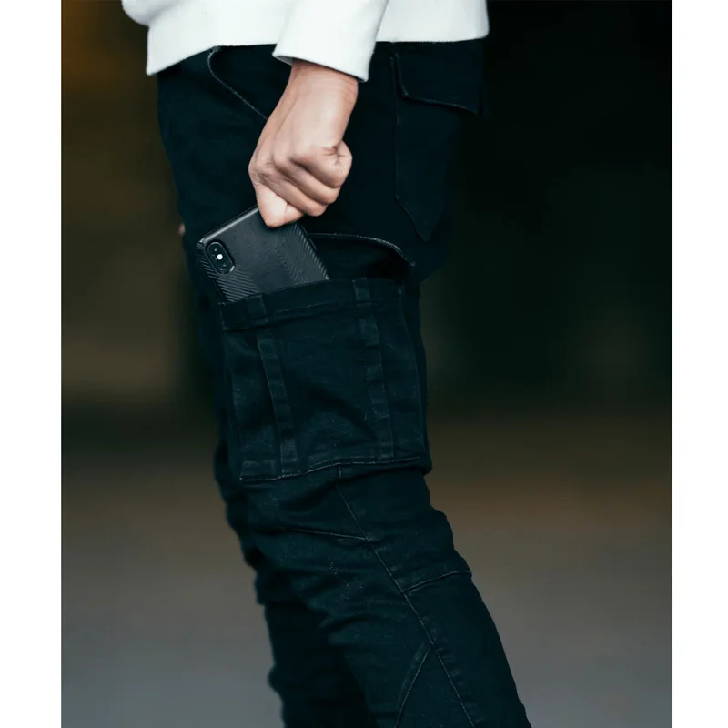 Four Seasons Casual Jeans Men's Multi-pocket Workwear Straight Pants Street Casual Washed Jogging Slim Denim Trousers Men JEANS