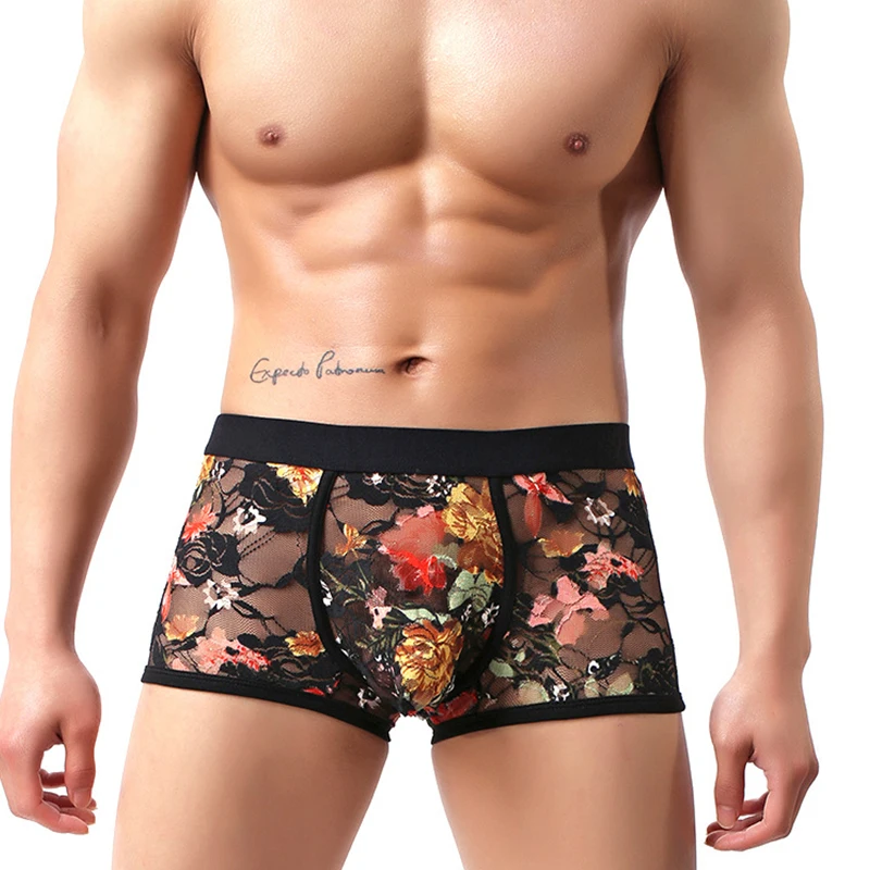 Fashion Sexy Lace Boxers Men Underwear Mens Boxer Shorts Hombre Male Calzoncillos Cueca Masculina Underpants U Pouch Panties  - buy with discount