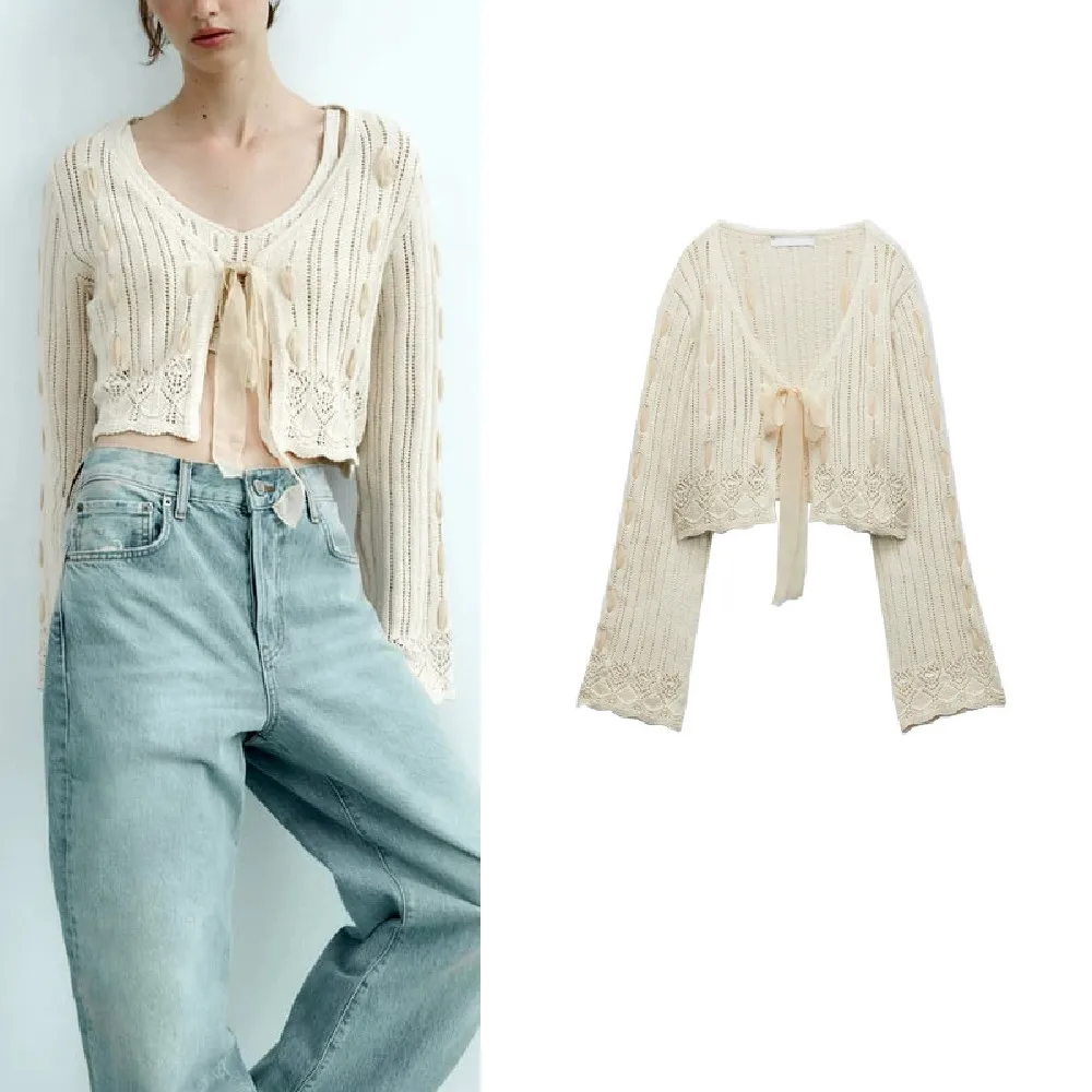 

Женская трикотажная куртка со шнуровкой, в европейском и американском стиле