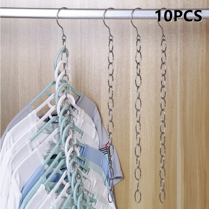 

10PCS Magic Hanging Hole Wardrobe Clothes Chain Metal Cloth Closet Hanger Shirts Tidy Save Space Organizer Hangers For Clothes