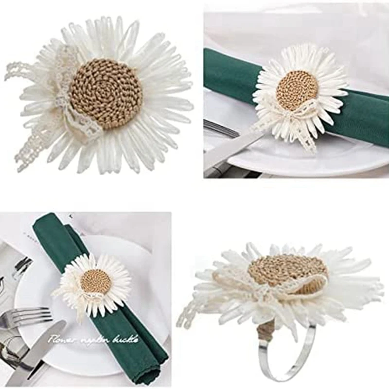 

Handmade Flower Napkin Ring Holder - Daisy Napkins Rings Set Of 8, Napkin Buckle For Daily Dinning Table Decoration