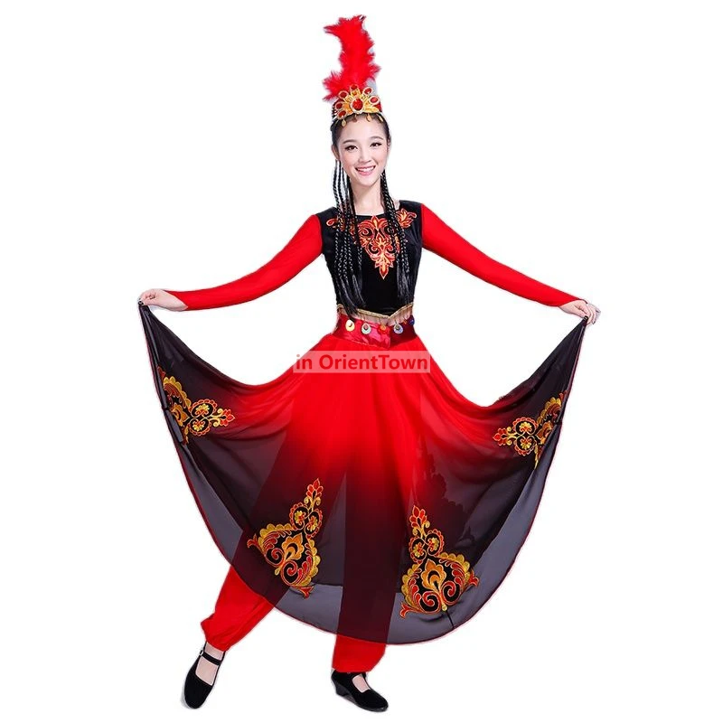 Китайский народный танцевальный костюм винтажное этническое платье красная