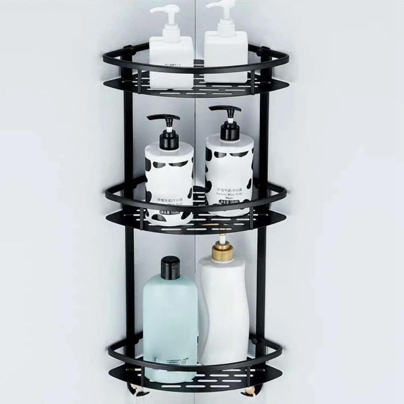 

3 Tiers Corner Aluminium Bathroom Wall Rack Shelf Bathroom Corner Storage Rack No Drilling No Nails Anti Rust
