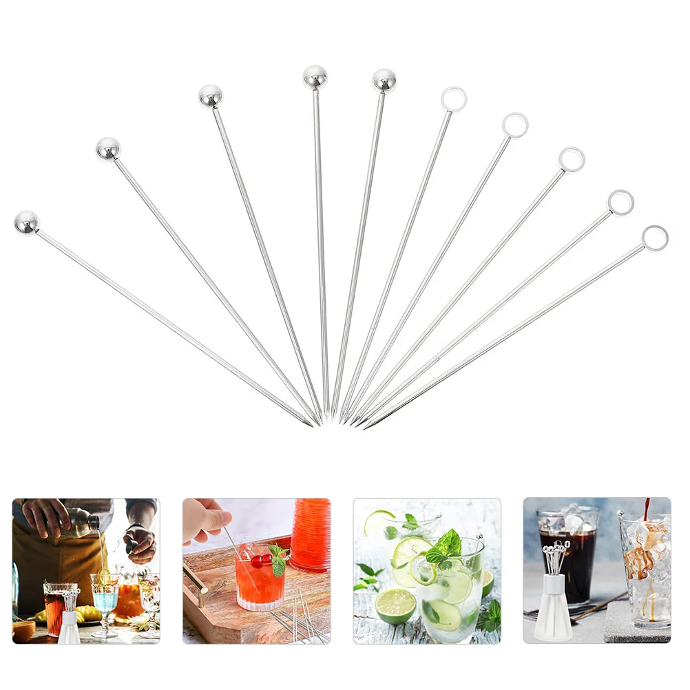 

12pcs Stainless Steel Cocktail Sticks Swizzle Sticks Japanese Dessert Sticks
