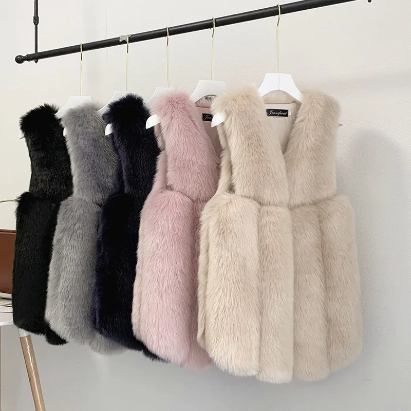 Autumn  Winter , Luxury Faux Fur, Women Vest Sleeveless Waistcoat, Women's Medium Long Faux Fox Fur  Jackets for Women