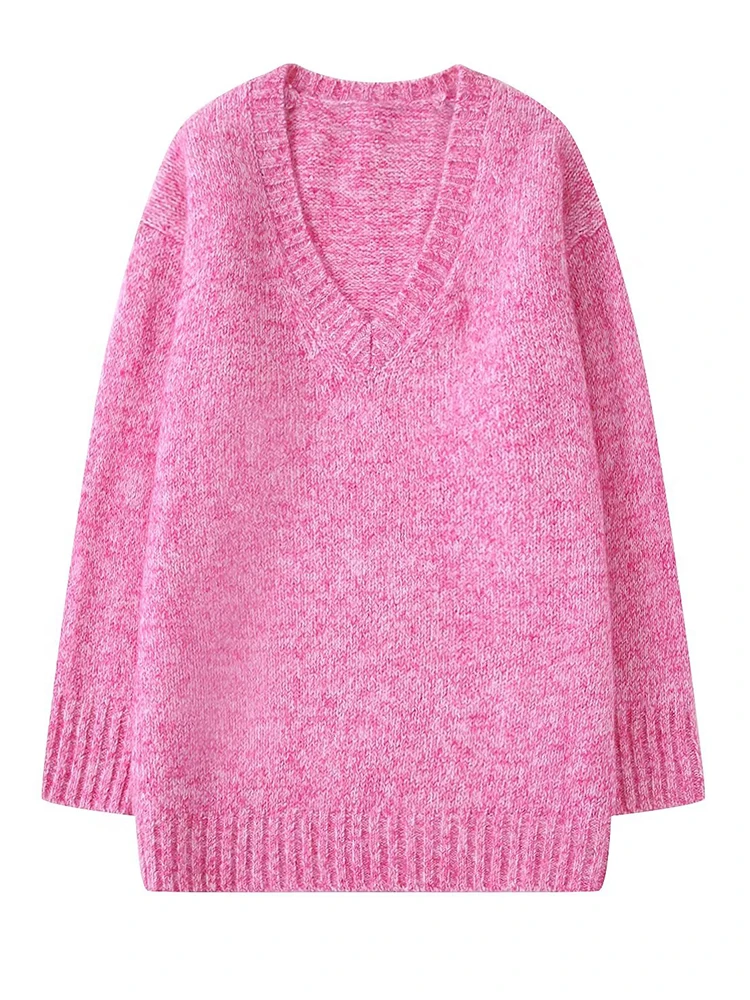 

New Autumn Women Vintage Oversized Soft Knitted Sweater Long Sleeve V Neck Female Pullovers Chic Top