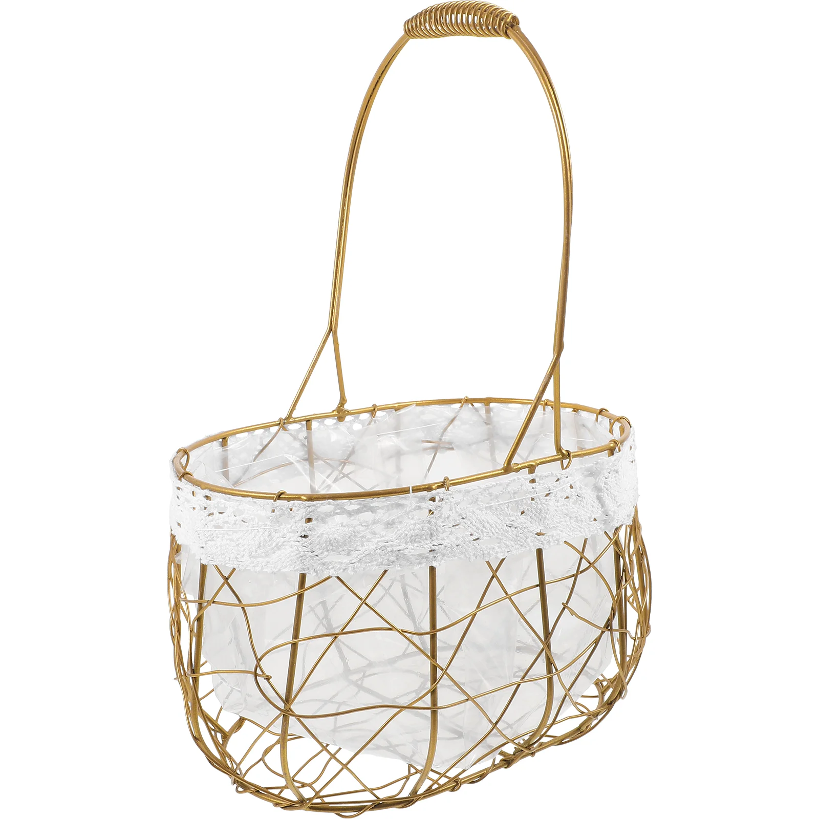 

Baskets Metal Fruit Container Tabletop Handle Serving Flower Iron Petal Storage
