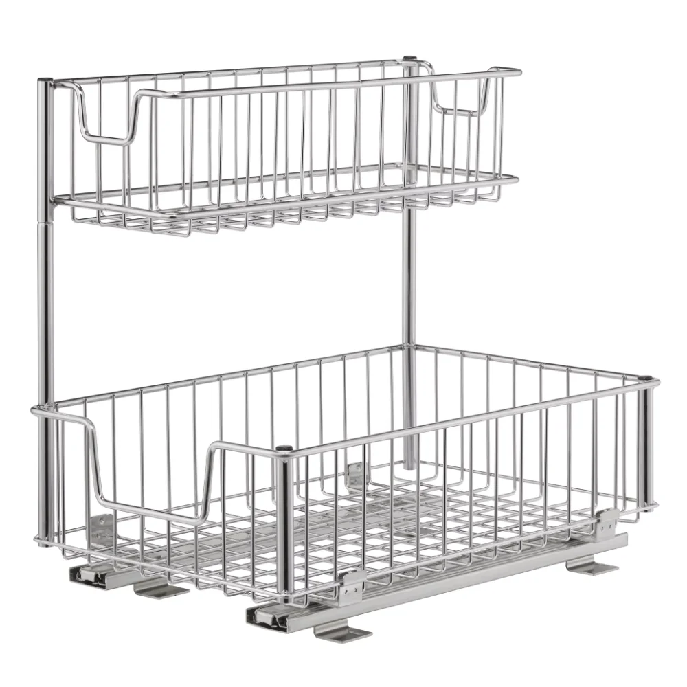 

Sliding Kitchen Cabinet Organizer 2-Shelf, 17.75 X 11.4 X 15.8 Inches, Silver Storage Racks & Holders