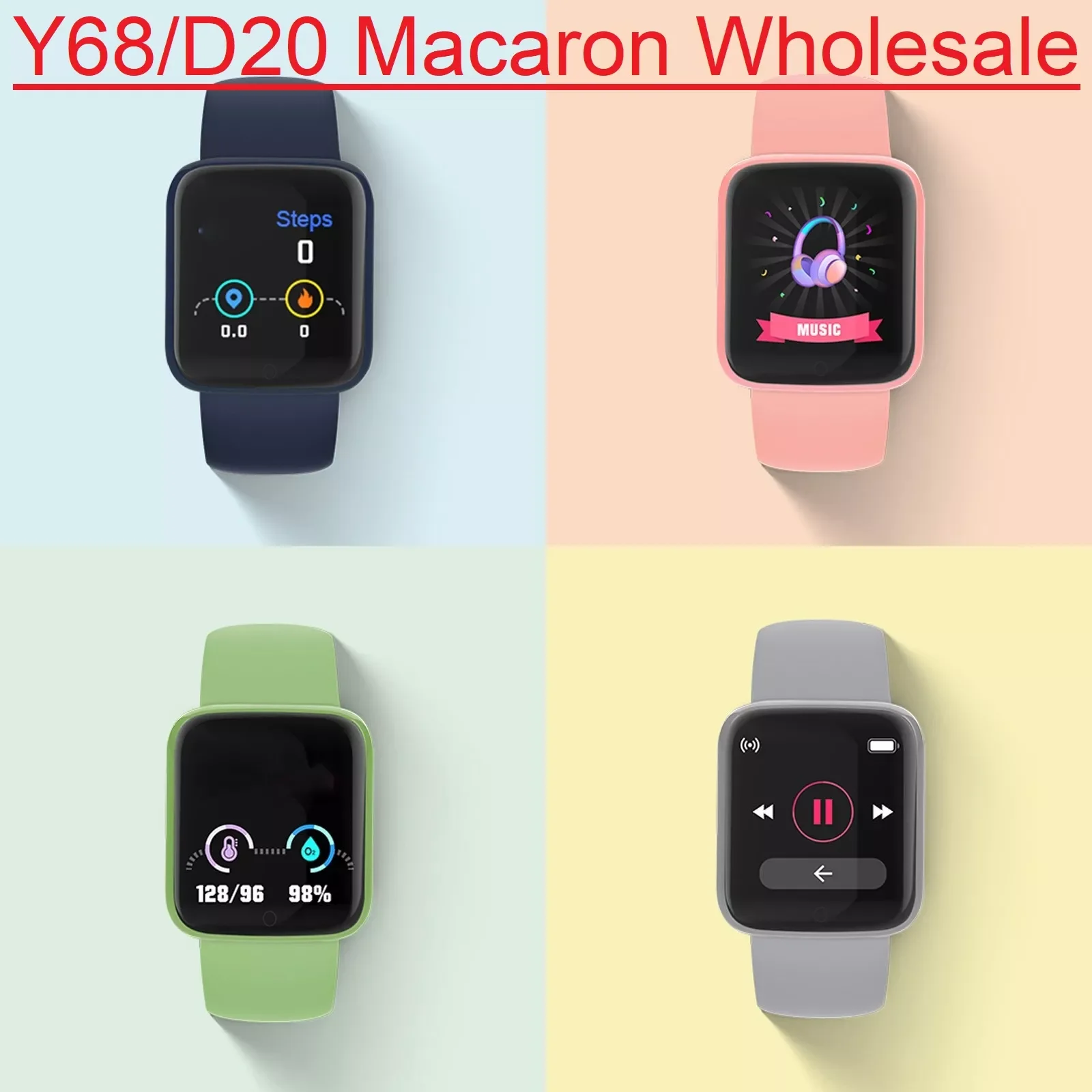 

D20 Y68 Macaron Colors Wholesale Macron Smart Watch 1.44 inch Updated Sports SmartWatch Put Photo Sleep Fitness Message Reminder