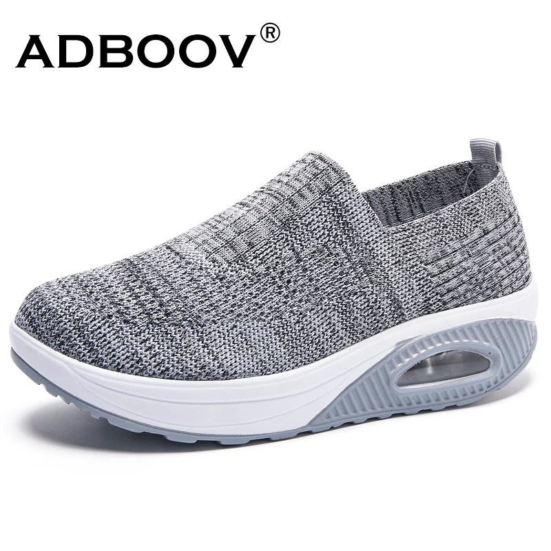 

ADBOOV Womens Rocking Shoes Slip On Plus Large Size 41 42 Air Cushion Sole 4.5cm Non-Slip Woman Heighteen Loafers Big Size