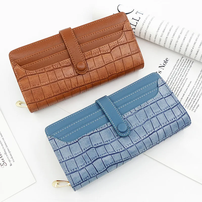 Personalized Women's Long Wallet Zipper Buckle Solid Color Wallet Stone Pattern Card Bag Handbag Pocket