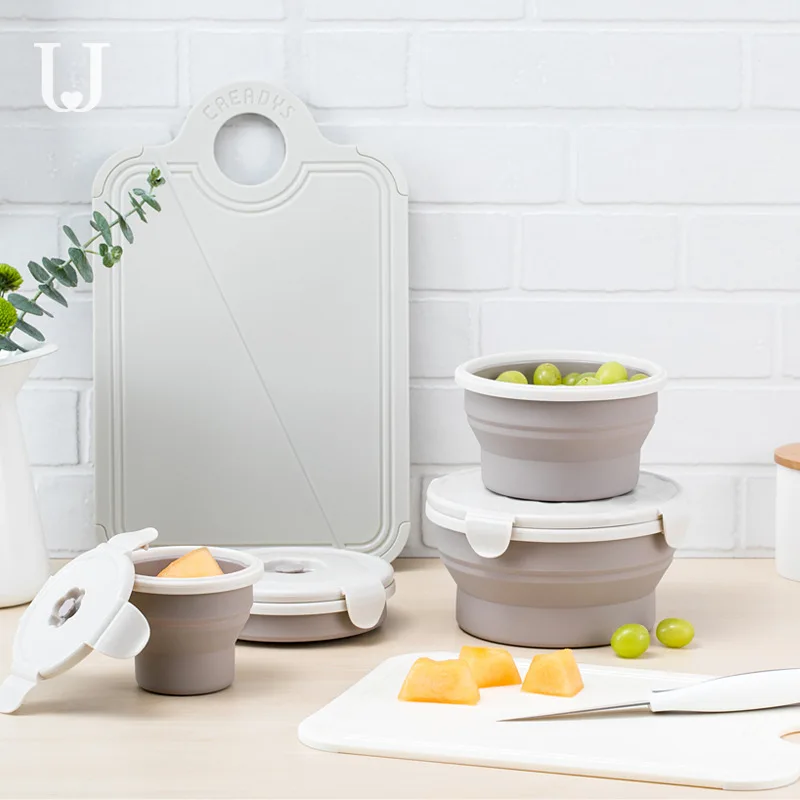 

Food Grade Silica Gel Lunch Box Can Be Heated In The Microwave, Portable Folding Lunch Box