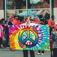 hippie peace sign with flowers flag 3x5 ft tie dye background decorative banner durable polyester flag for home outdoor indoor
