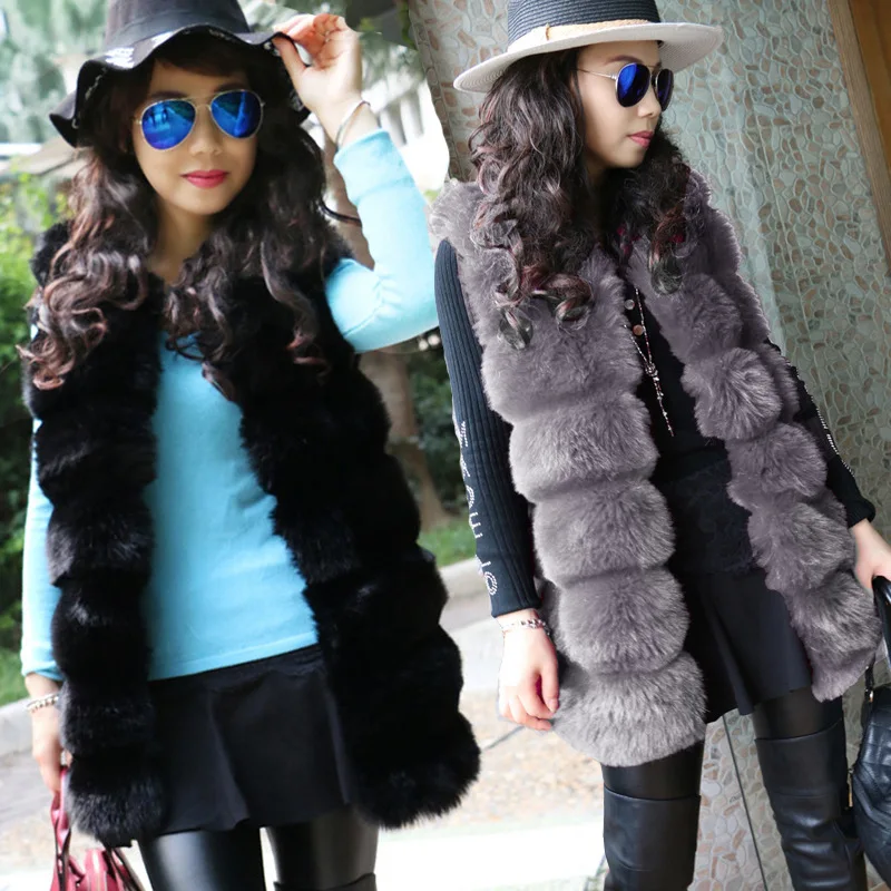 Fur wholesale, autumn  winter fox hair women's dress, medium long casual wool coat, faux fur vest