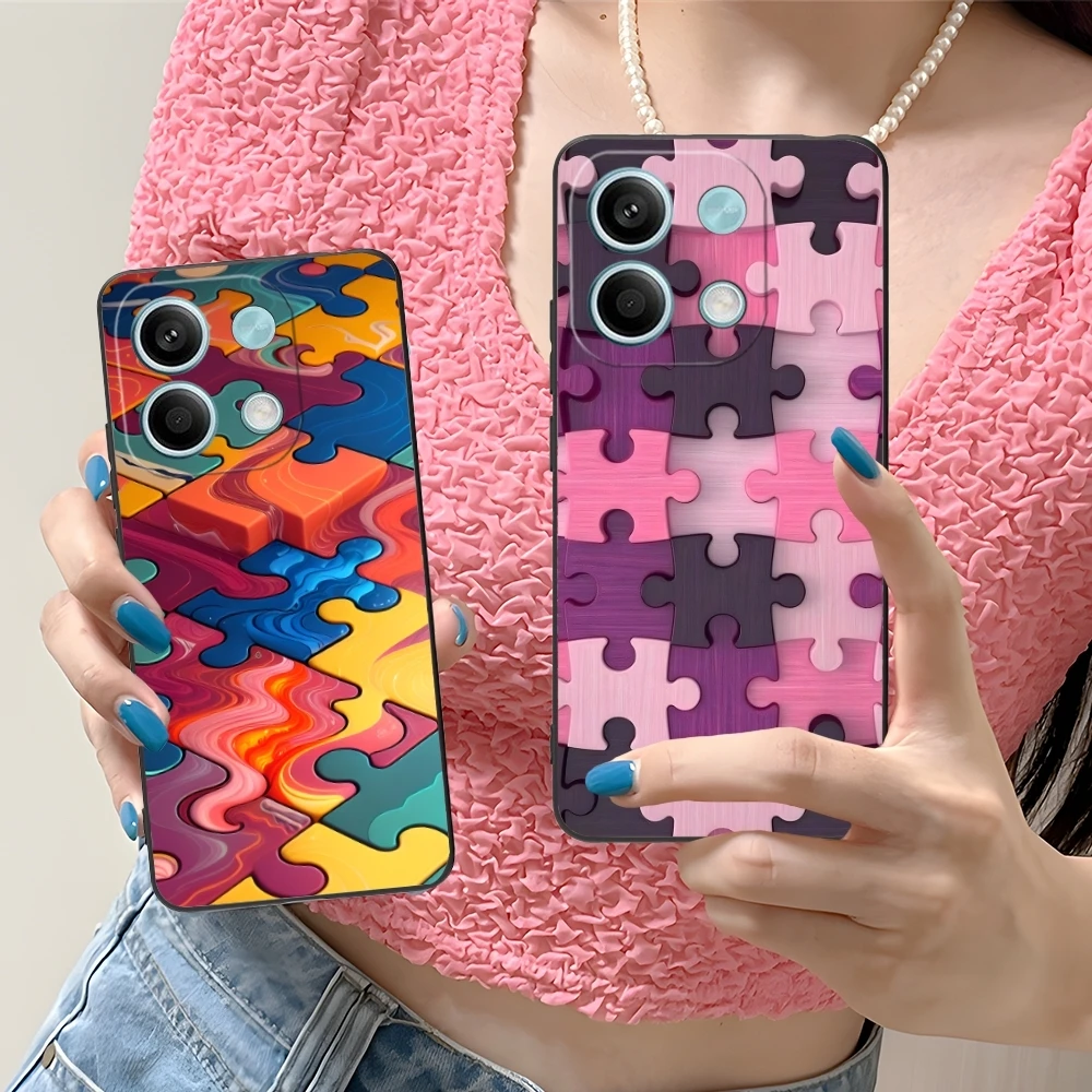 Puzzle Pretty Fashion Mobile Cell Phone Case for Xiaomi Redmi Note 13 12 11 10 9 8 7 6 S A Pro Lite Plus 5G Black Cover Shell