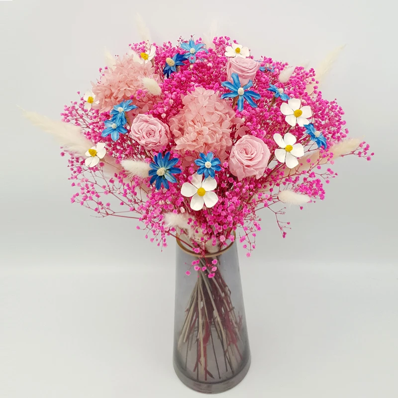 

Неувядающий цветок фри, большой букет, настоящие цветы по всему небу, Гортензия, розовая роза, украшения для гостиной, стола
