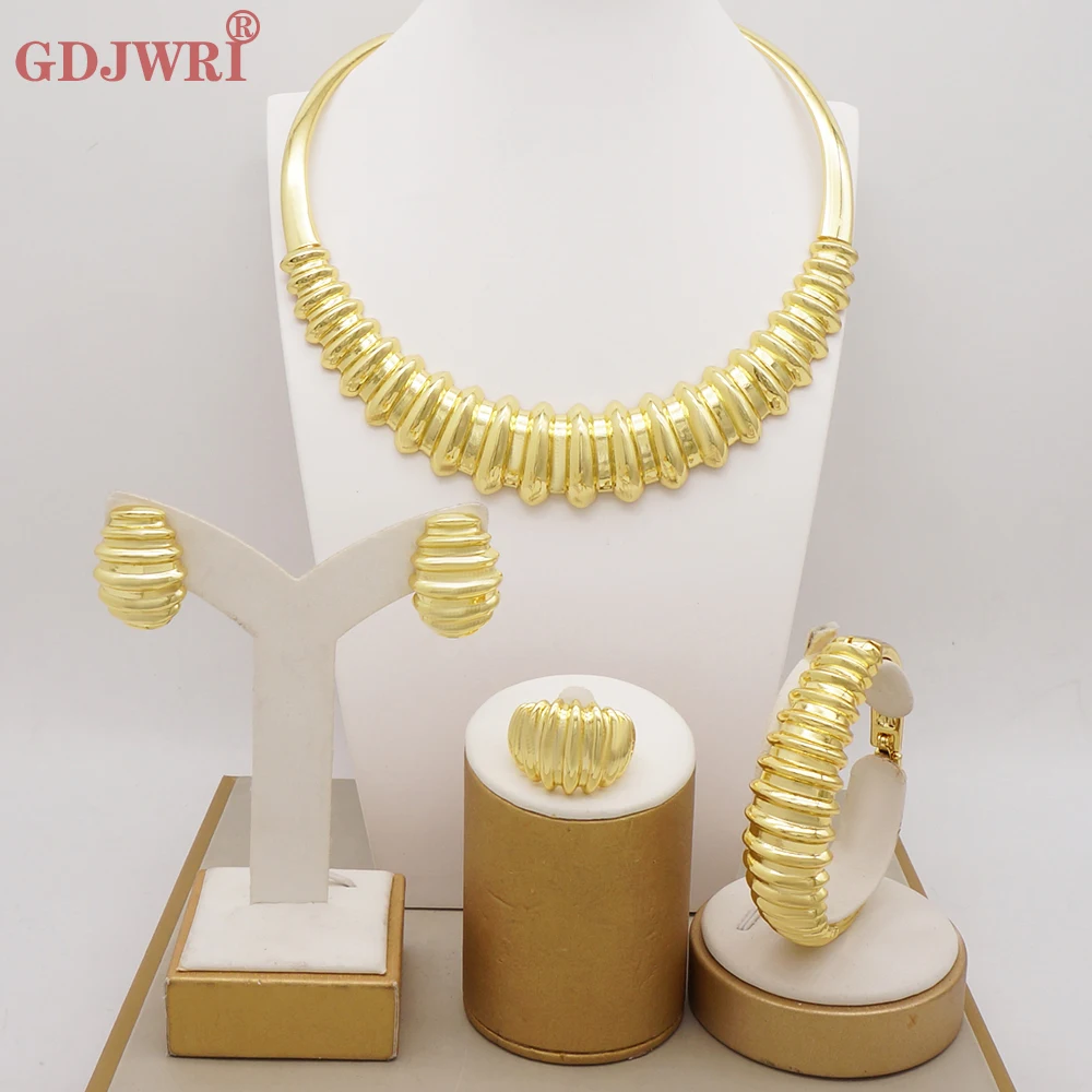 Fashion Dubai Gold Color Big Luxur Necklace Earrings Bracelet Ring Jewelry Set High Quality Ladies Wedding Party Jewellery