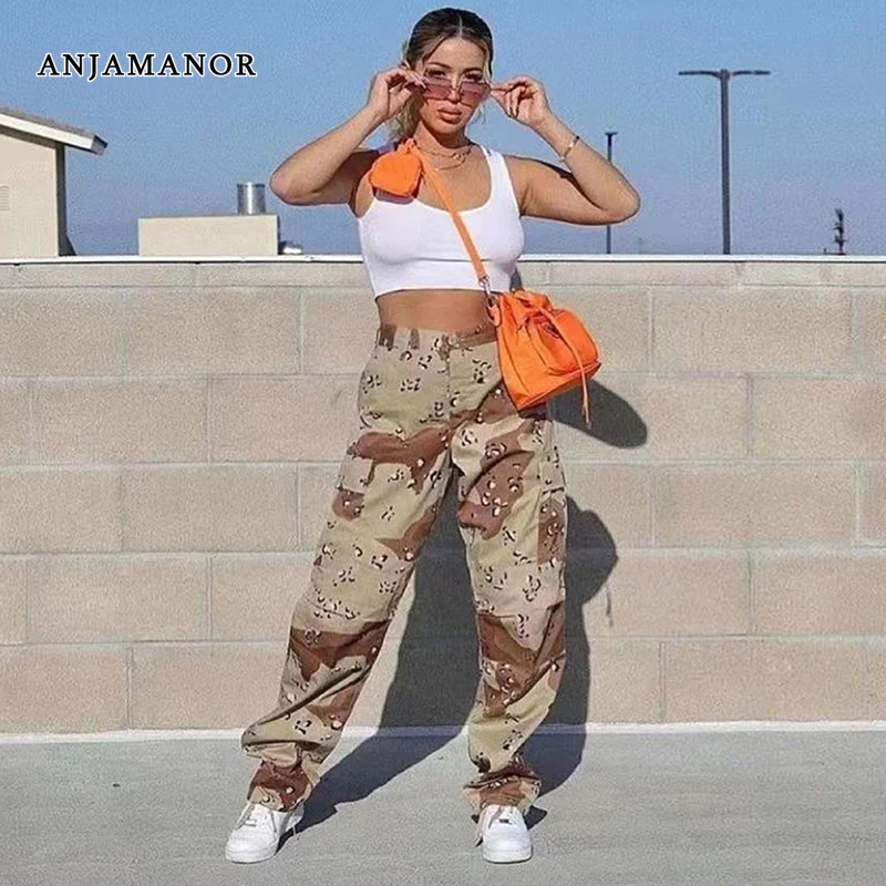 

ANJAMANOR Camouflage Cargo Pants Streetwear Women Fashion Bottoms Baggy Pants Autumn 2023 Casual Trousers D82-EE45