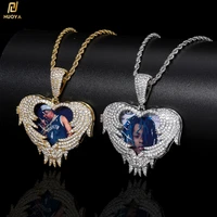 hip hop memorial jewelry micro inlaid zircon pendent flip love heart custom photo pendant necklace