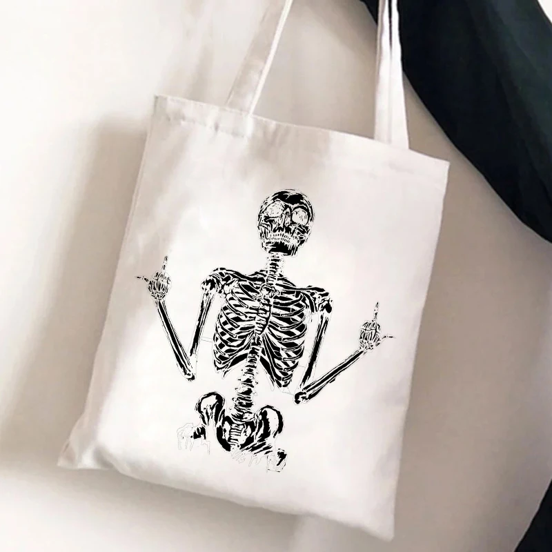 

women's fashion bags 2022 Cheap tote bag Large Capacity Shoulder Bag Shopper Canvas Letter Goth Skeleton Print Ulzzang Handbags