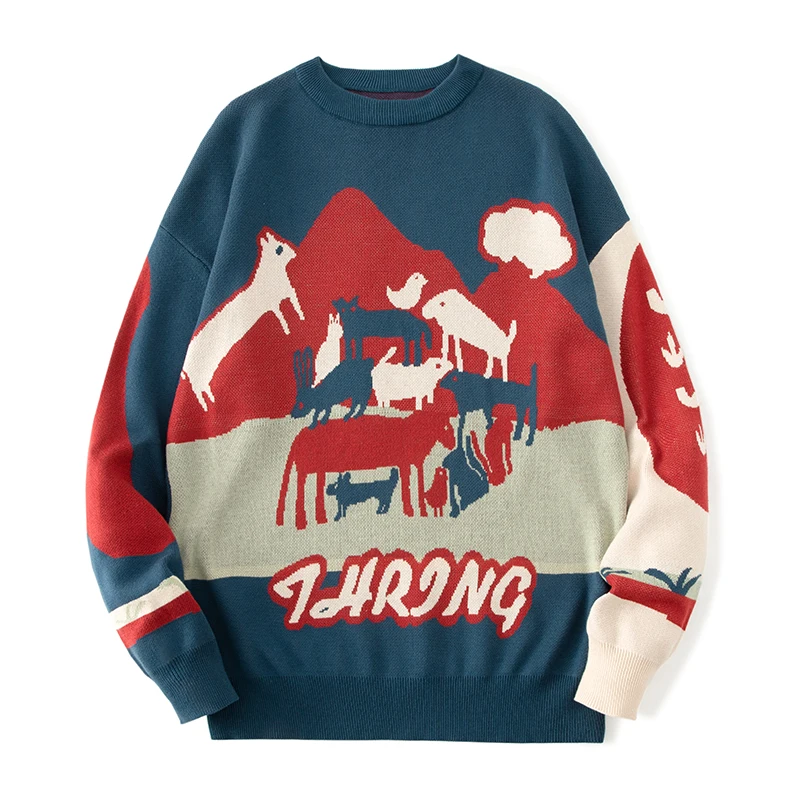 

2022 new men's sweater with color pattern warm loose sweater