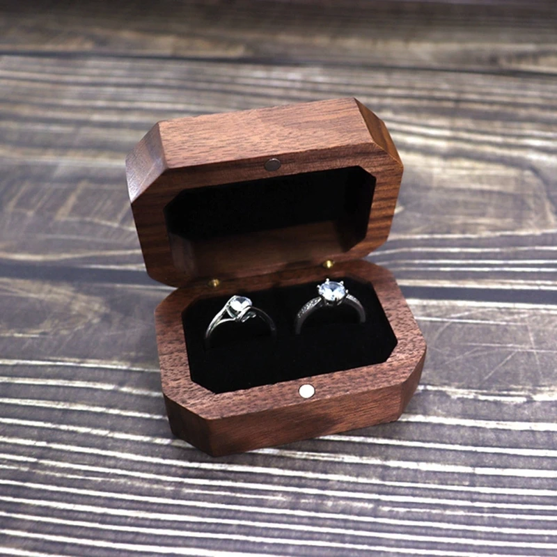 

Walnut Wooden Jewelry Storage for Women Girls Proposal Wedding Rings Box