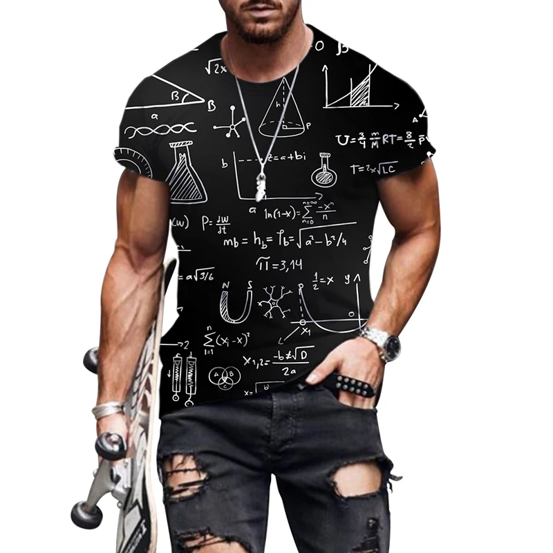 Funny Mathematical Shirt Phys Chemical Formula Short Sleeve Summer Street 3D Men's T-Shirts Fashion O-neck Soft Oversized Tees