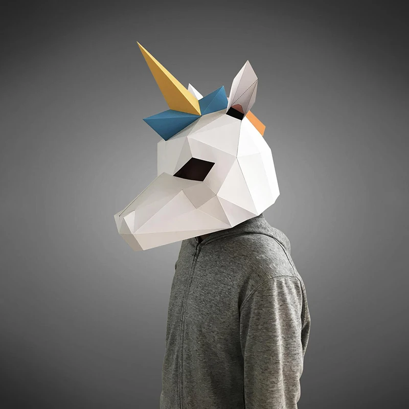 3D Бумажная форма для головы единорога головной убор модель животного реквизит