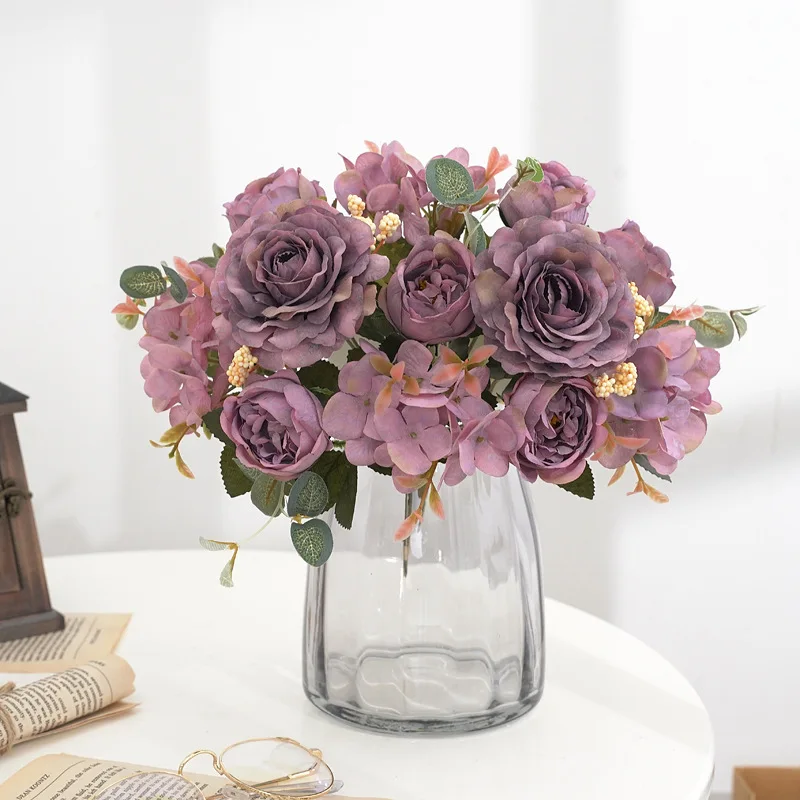 6 heads Artificial Flowers Hydrangea Retro Color Peony Bouquet Fake Flower for Christmas Home Wedding Decoration 1 Bunch |