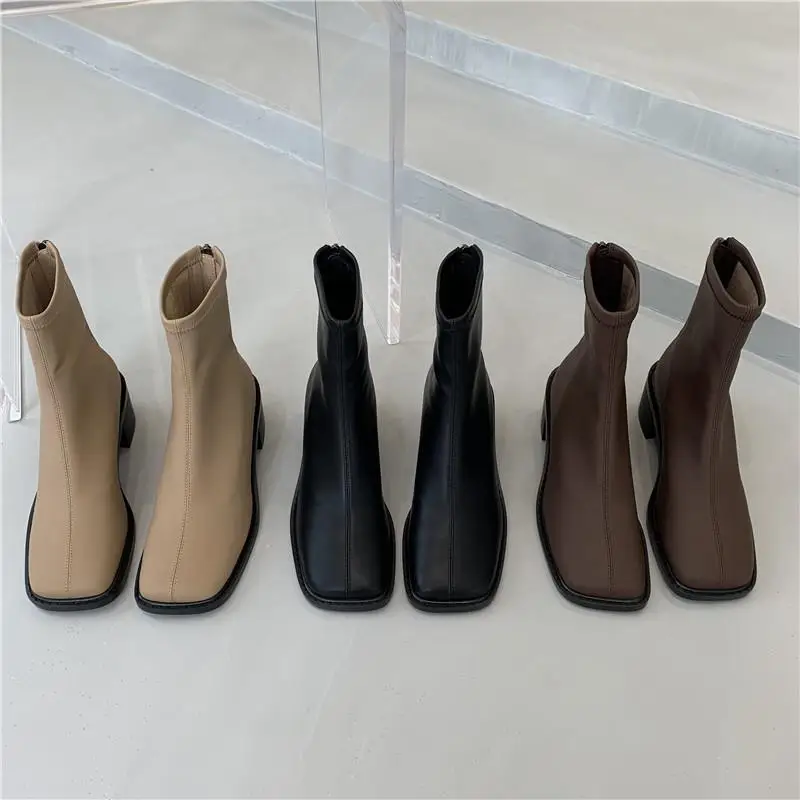 

Women's Boots Autumn Luxury Designer Winter Footwear Boots-Women Chelsea Zipper High Heel Fashion Rubber 2022 Ankle Square Toe P