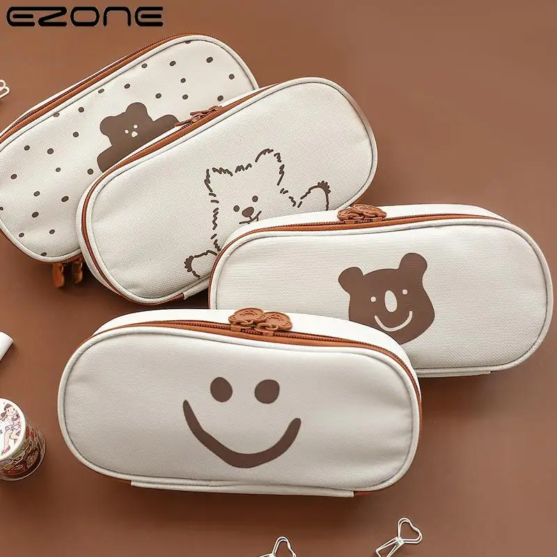 

EZONE Cute Bear Pencil Case Students Stationery Kawai Cartoon Pen Bag Large Capacity Storage Bag Cosmetic Bag School Supplies