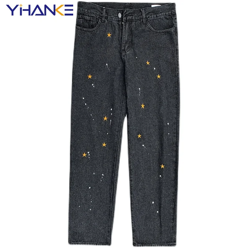 Fashion High Street Jeans Men's Embroidery Retro Korean Loose Hip-hop Fried Street Pants Large Size Wide Leg Pants штаны мужские