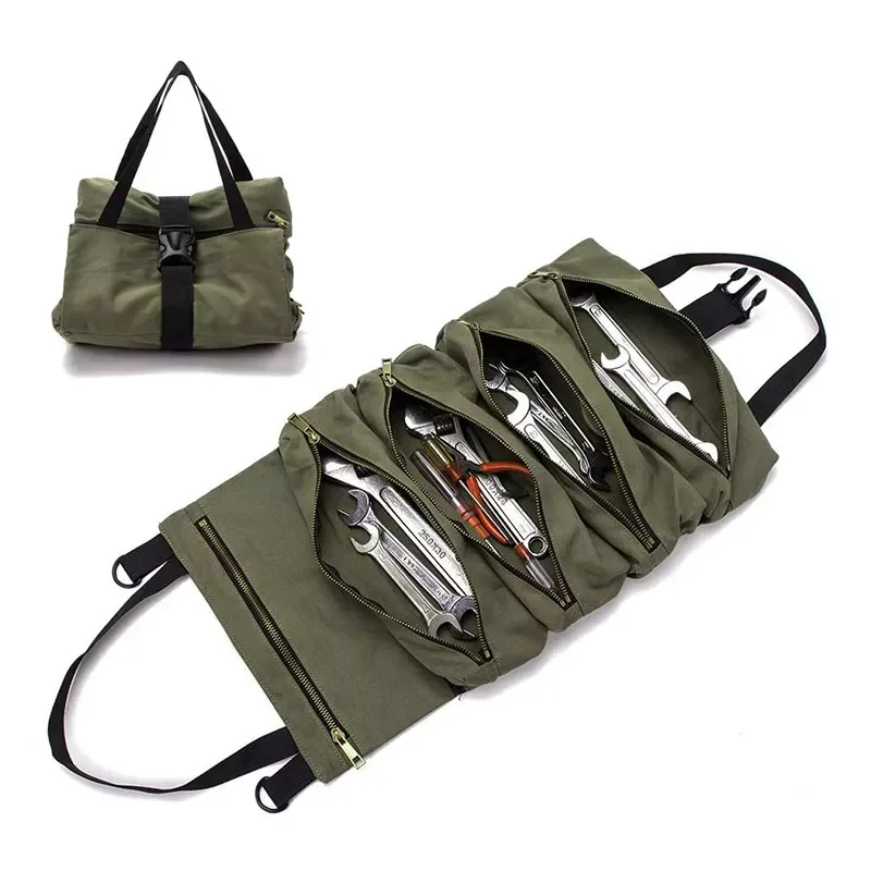 

1PC Roll Tool Roll Multi-Purpose Tool Roll Up Bag Wrench Roll Pouch Hanging Tool Zipper Carrier Tote Home Storage