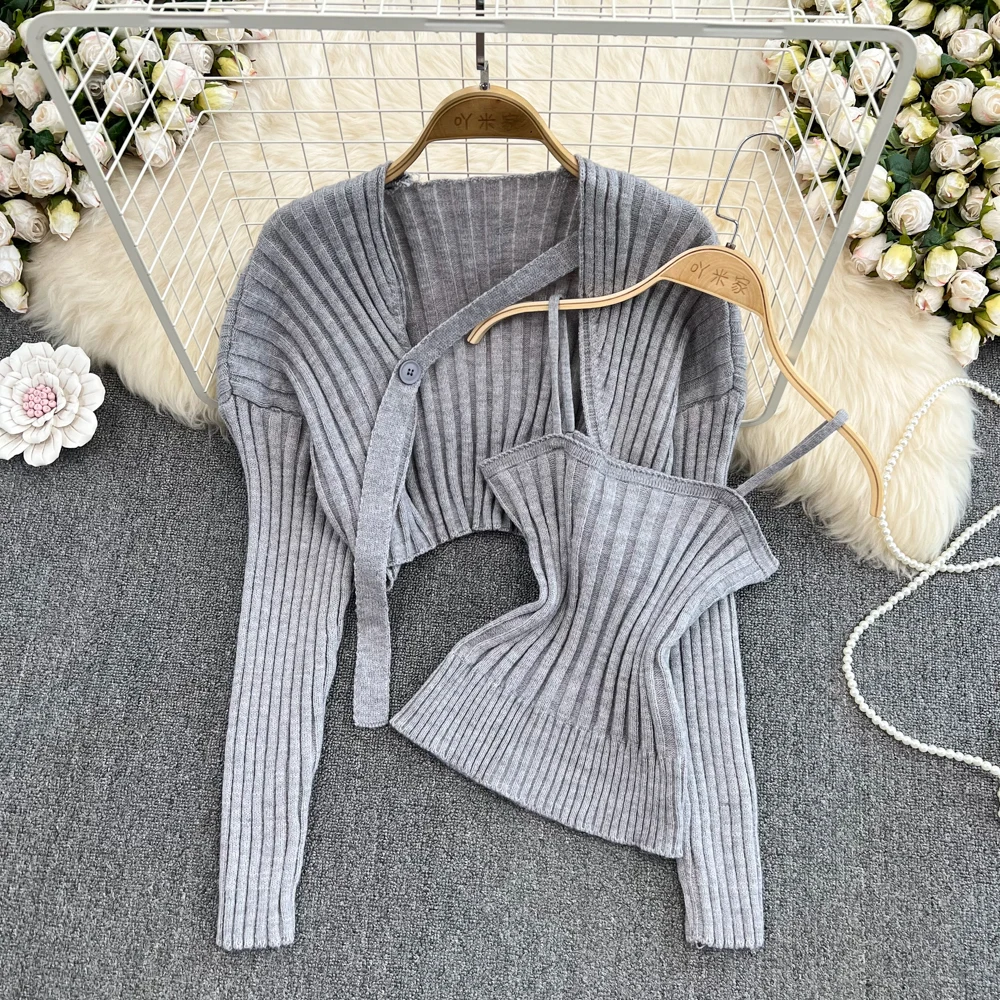 

Трикотажная однотонная Корейская одежда, Женский винтажный милый модный кардиган, майка, пикантный корейский укороченный Персиковый жилет...