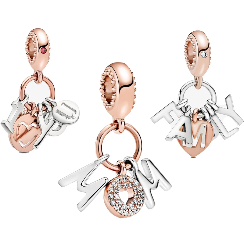 

New Arrival 925 Sterling Silver “I Love You“ Letter Rose Gold Pendant Fit Brand Bracelet DIY Jewelry Gifts For Girls