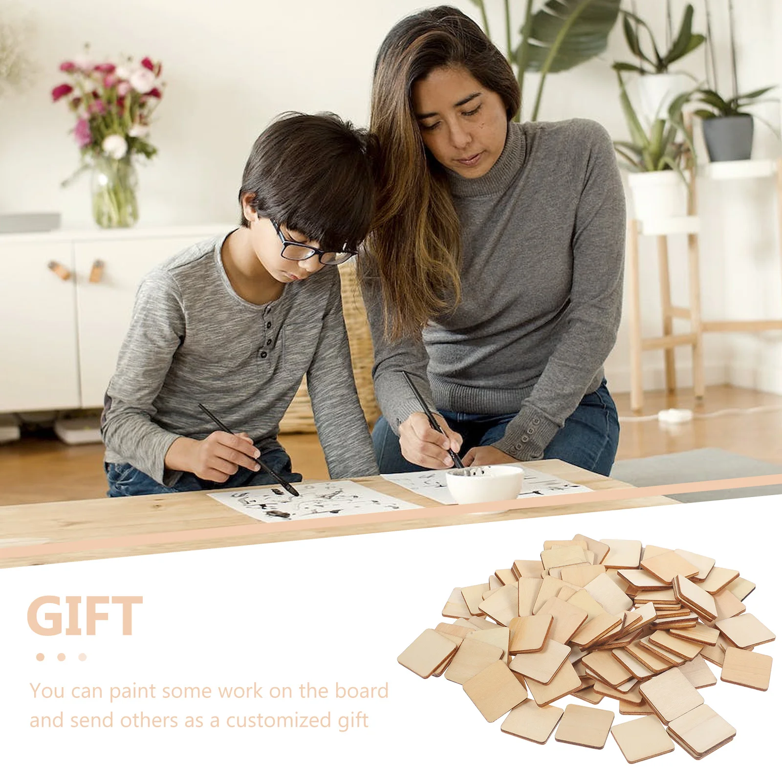 100 шт. пустые доски квадратные этикетки деревянные чипсы маленькие блоки