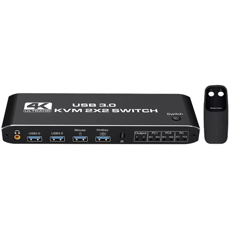 KVM Dual Screen Switcher With 4K@60HZ High Resolution 3.5 Headphone Jack Audio And USB 3.0 Integration Easy Install