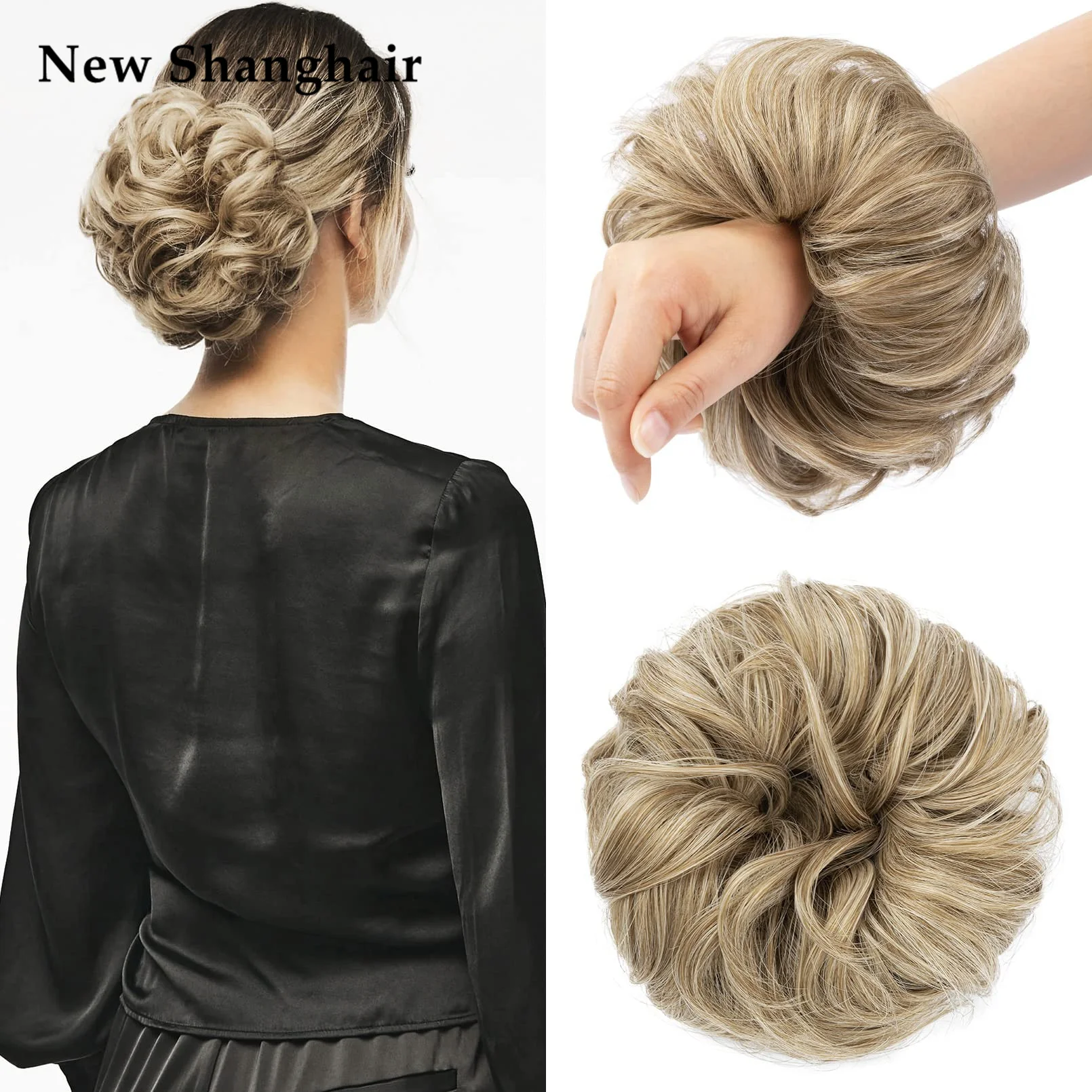 

Messy Bun Hair Piece Wavy Curly Large Scrunchies Synthetic Ponytail Tousled Updo extensions Hairpieces for Women Girls Kids NS14