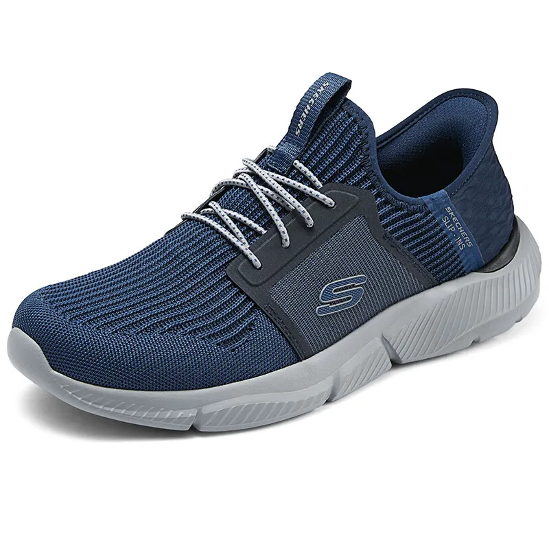 Фото Skechers Flash Shoes Новые мужские повседневные туфли без шнуровки Легкие удобные прогулочные туфли 210609 -NVY №2