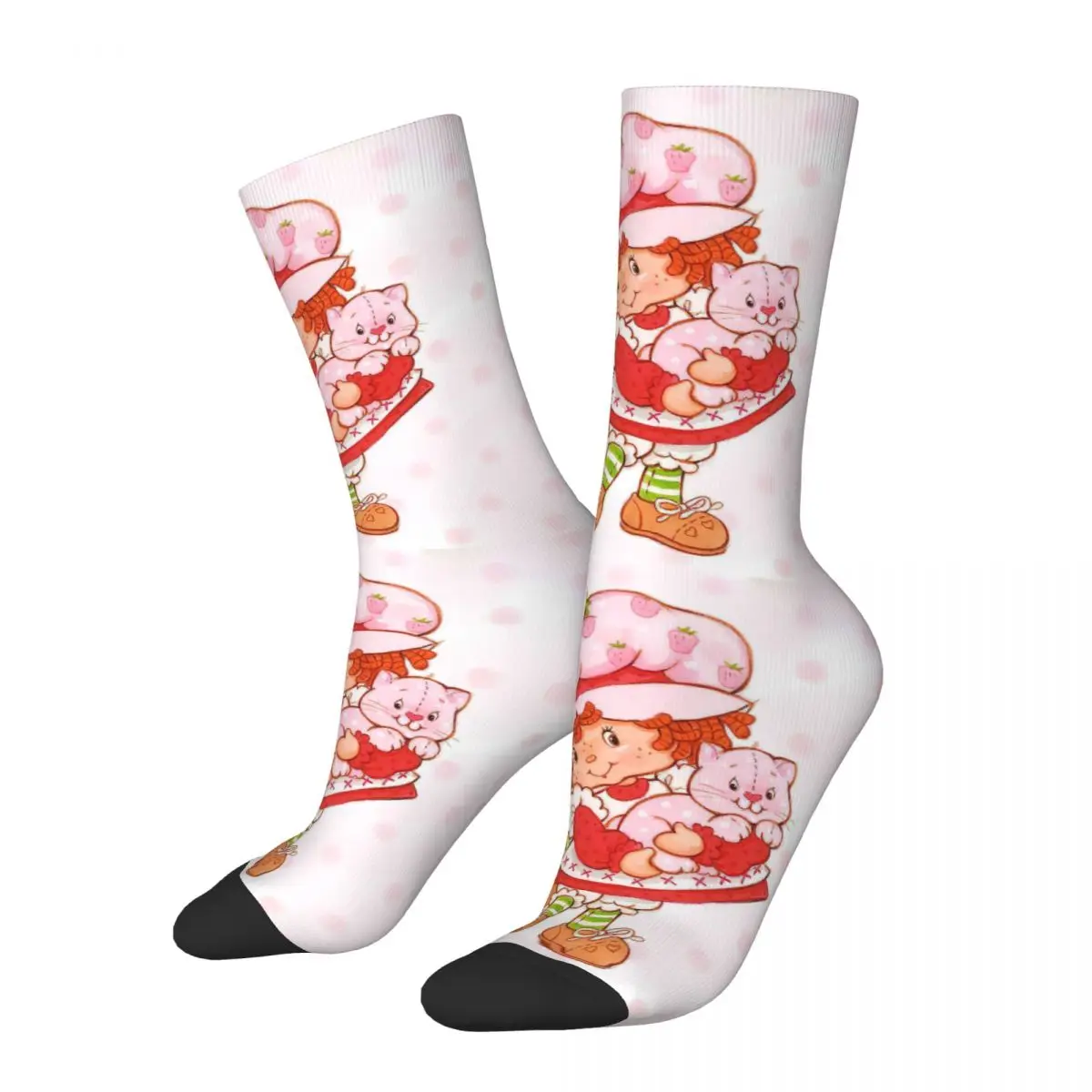 

Pink Strawberry Shortcake Socks Men Women Casual Kawaii Cartoon Socks Spring Summer Autumn Winter Middle Tube Socks Gifts