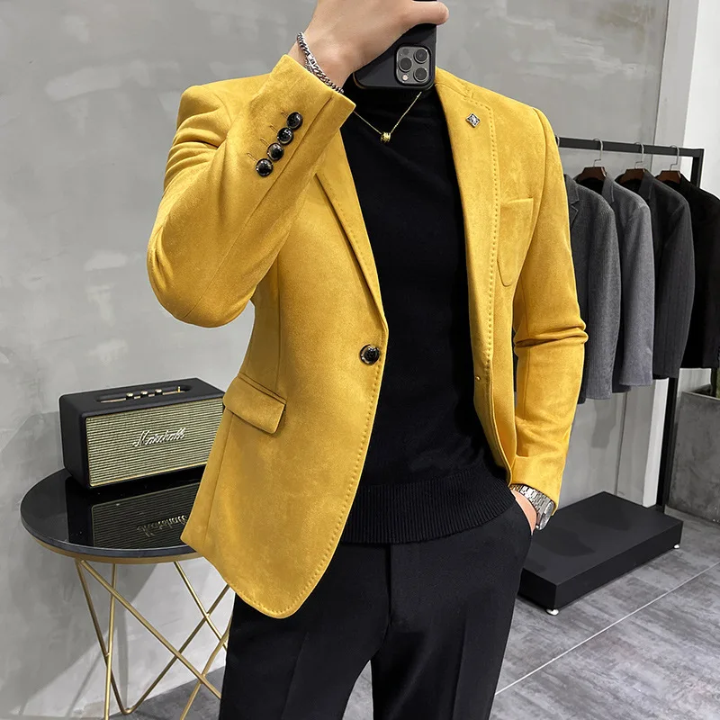 2022 New Men's Suit Jacket Korean Version Slim Suit Handsome Suit Casual Suede Small Suit Casual Wear
