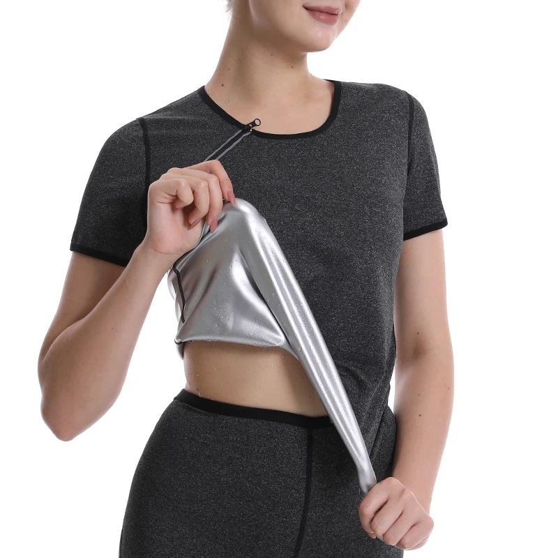

New Women Sauna Suit Waist Trimmer Polymer Sauna Shirt Sweat Enhancing Body Shaper Zip Slimming Waist Trainer Workout Shapewear