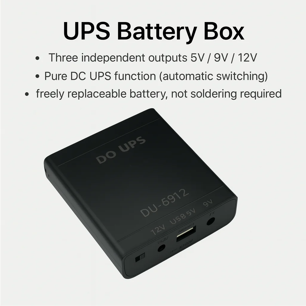 Фото Зимний блок питания UPS 5В/9В/12В, с безопасным автоматическим переключением, сменный отсек для батарей, резервный источник постоянного тока для домашних устройств (батарея не входит в комплект) №3