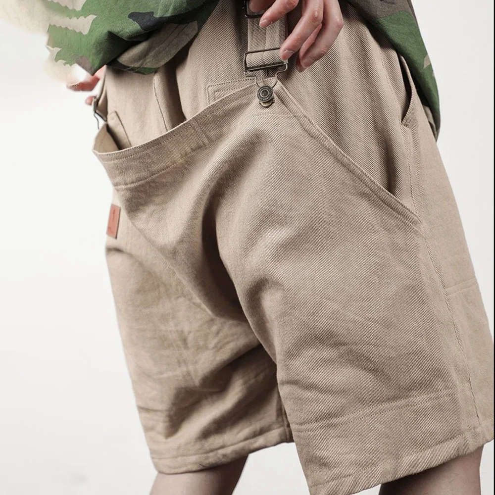 

ip op Solid Color Caro Casual Sorts Multi Pockets arajuku Retro Sorts Pants Male Streetwear Ribbon Loose