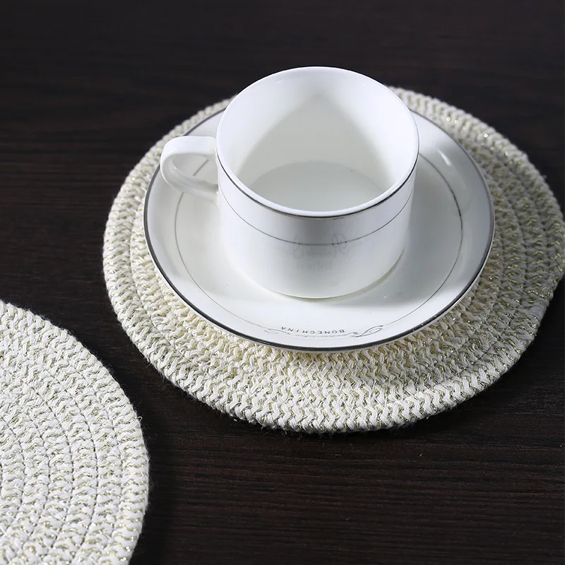 

Gold silk polyester cotton table mat heat insulation anti-skid pot mat, dinner mat, cup mat, heat insulation table mat