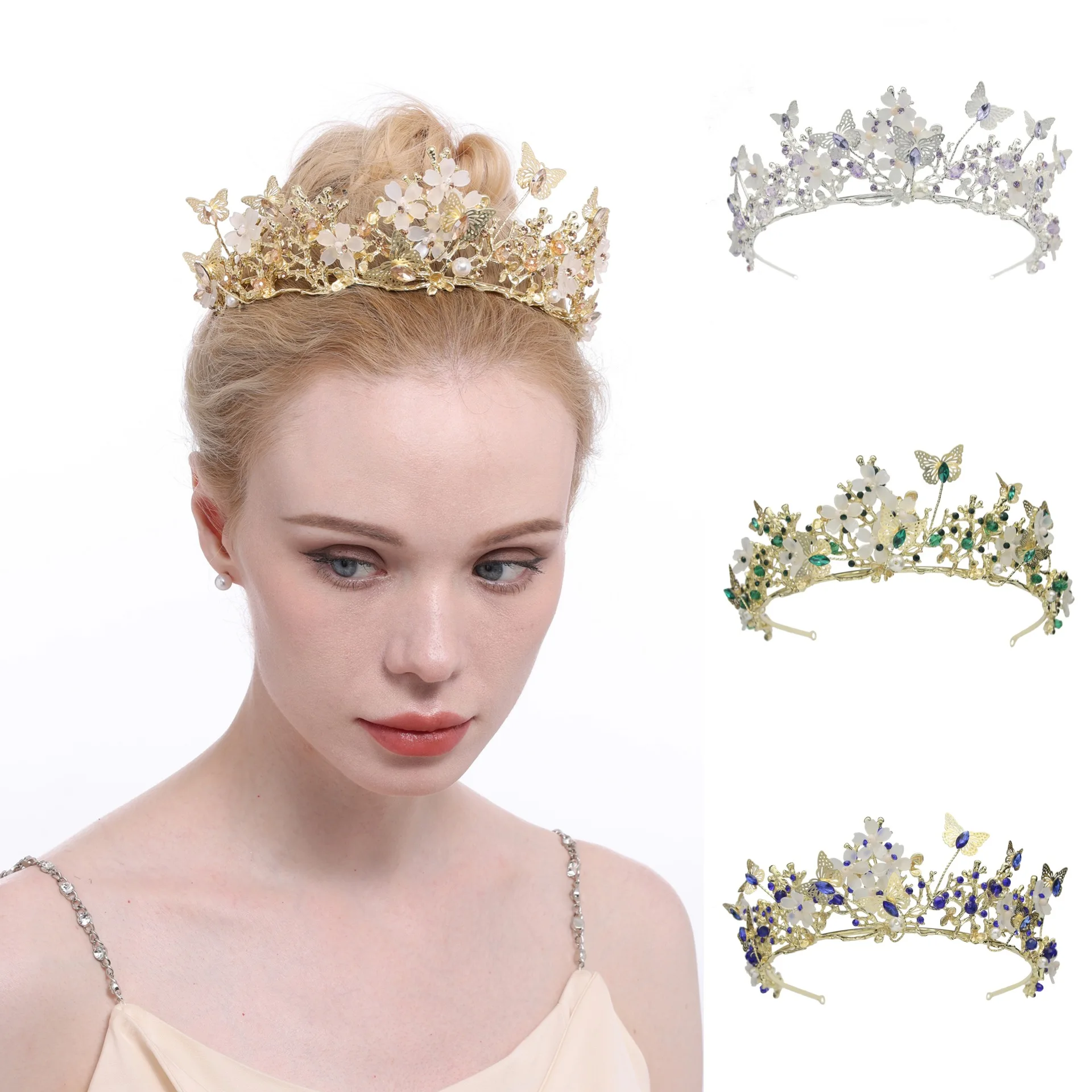 

Wedding Queen Crown-Butterfly Crowns and Tiaras for Women, Costume Party Hair Accessories with Gemstones, Victoria